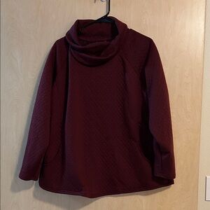 Quilted Funnel Neck Women's Top - Burgundy